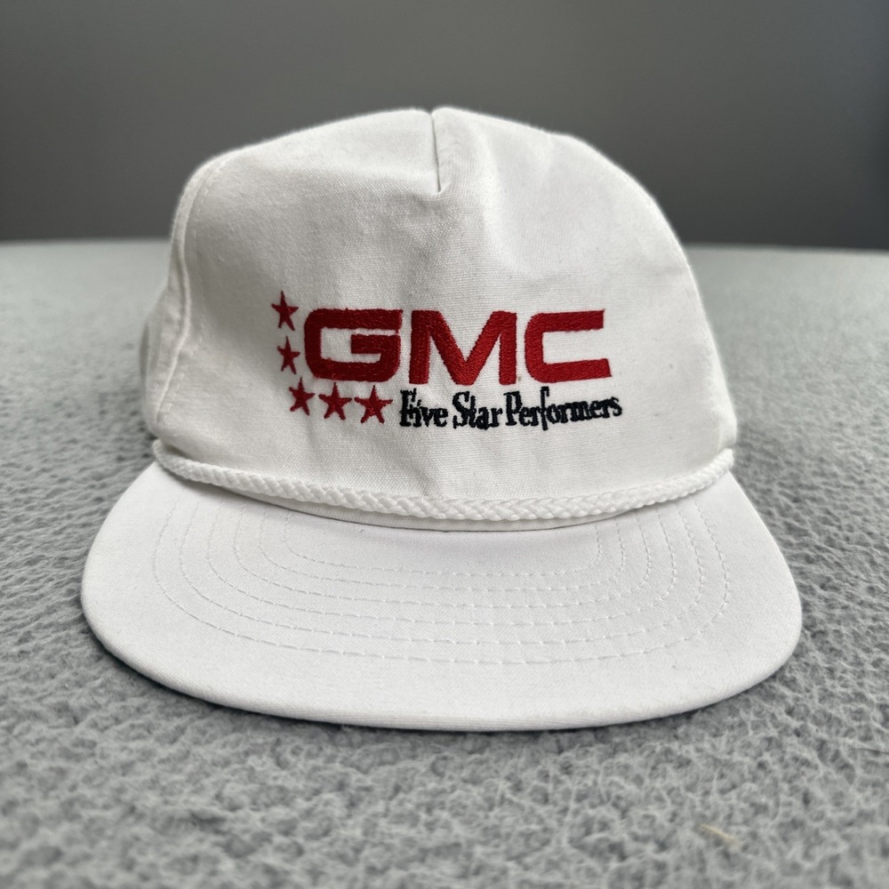 Vintage 80s Swingster GMC Five Star Performance Snapback Rope Hat White USA Made